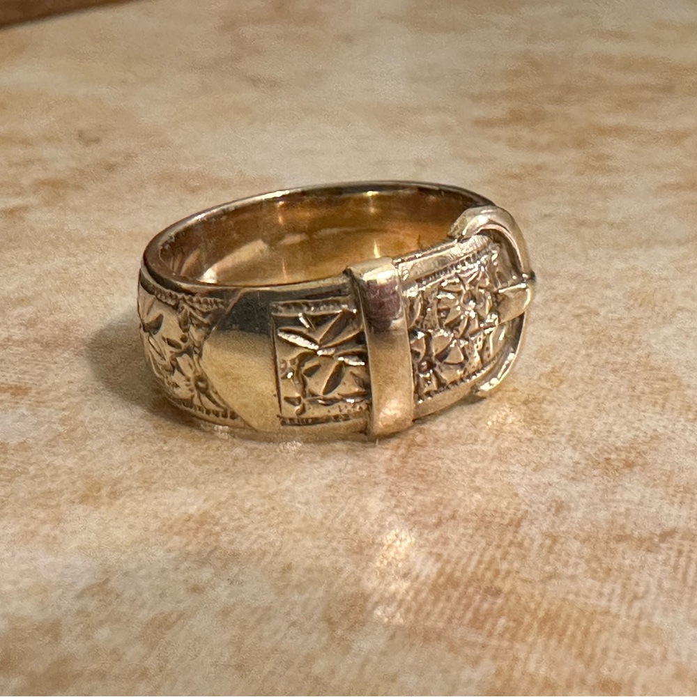 Antique 9K Gold Heavy 9g Blossom Buckle Ring Size 8.5 - Picture 4 of 10